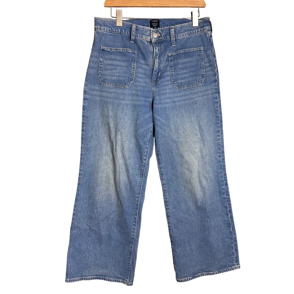 J.Crew Wide-Leg Crop Jeans W 29 Medium Wash Blue High Rise Denim Pants stretch